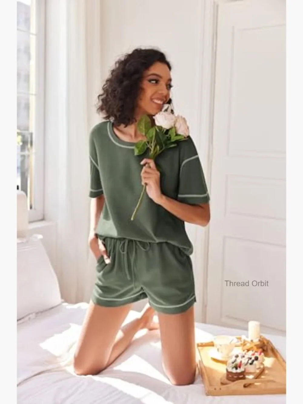 Waffle Knit Two Piece Lounge Set, Soft Matching Outfits with Pockets